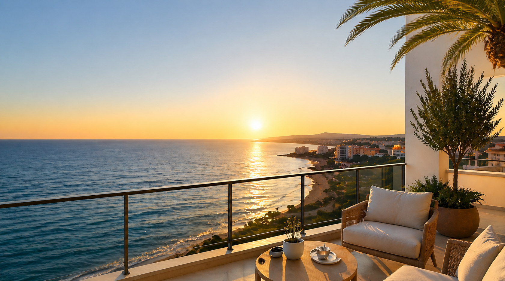 Sea view from Torre Lomas balcony at sunset