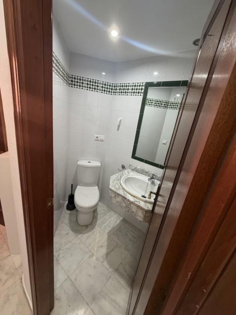 Main bathroom with green mosaic tiles